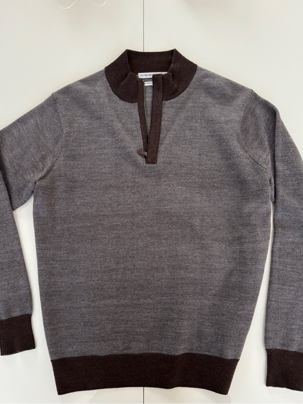 Peter Millar Gray Sweater with Dark Brown Trim